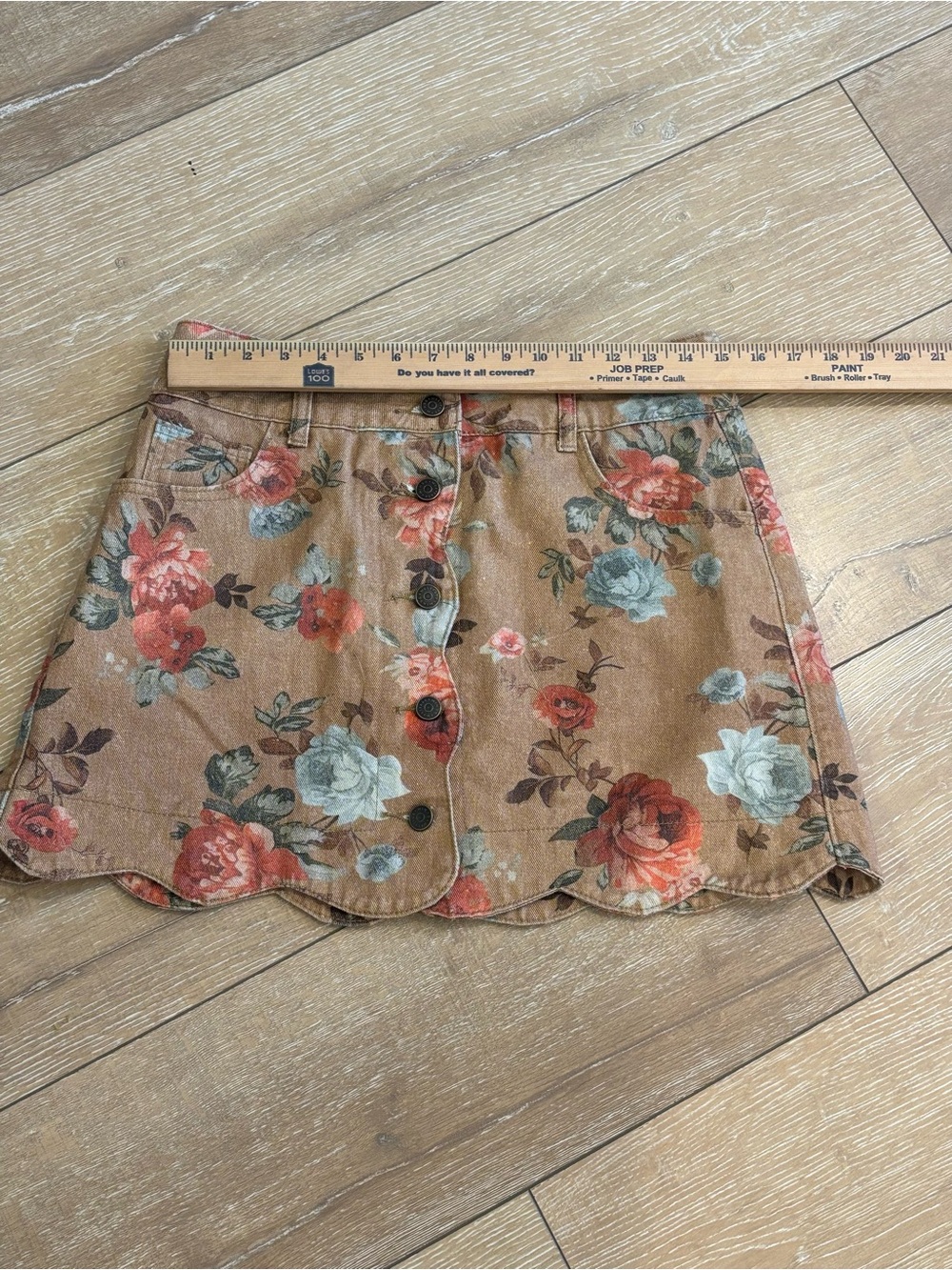 West Fade Floral Corduroy Mini Skirt Medium Button Front Scalloped Hem - Picture 5 of 7